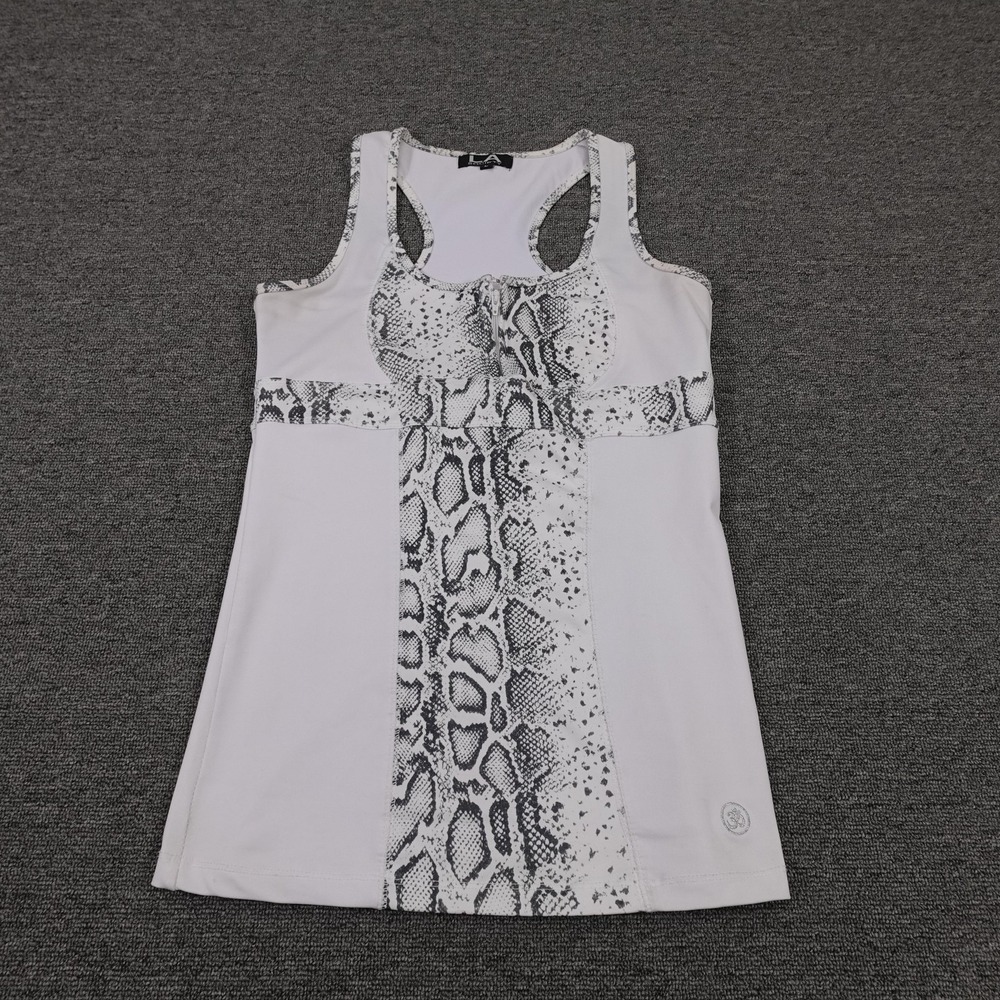 LA Society Tank Top Large White Snake Print Racerback Athletic‎ Yoga Y2k
